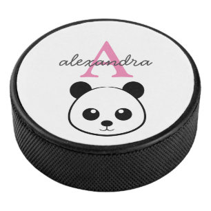 Cute Panda Bear Hockey Puck – Custom Monogram