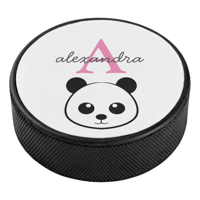Cute Panda Bear Hockey Puck – Custom Monogram  (3/4)