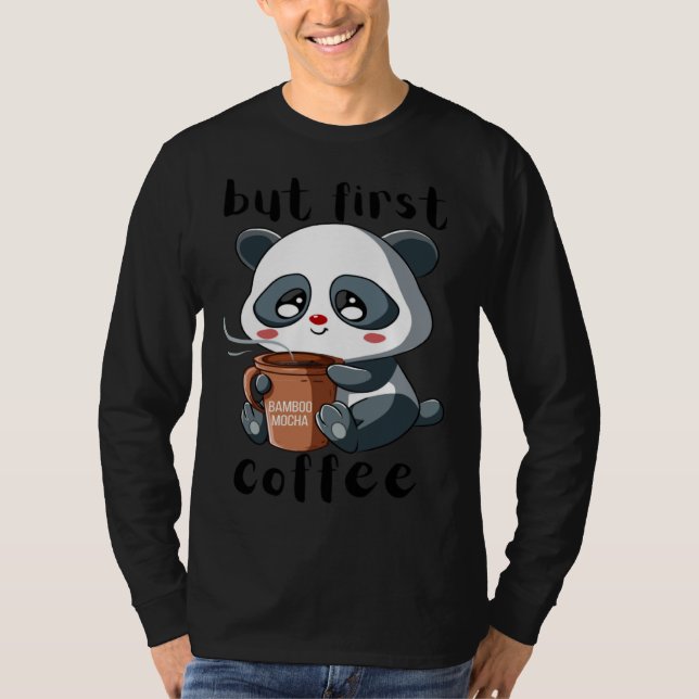 Cute Panda Bear Holding Coffee Cup Mocha Latte Cap T-Shirt (Front)