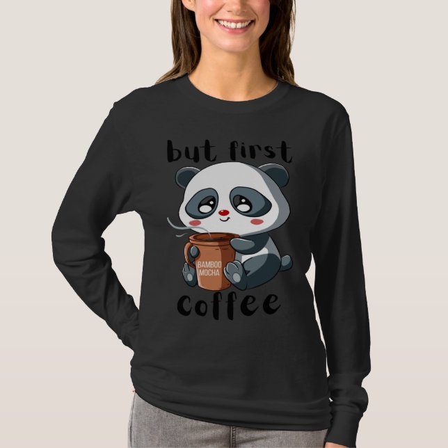 Cute Panda Bear Holding Coffee Cup Mocha Latte Cap T-Shirt (Front)