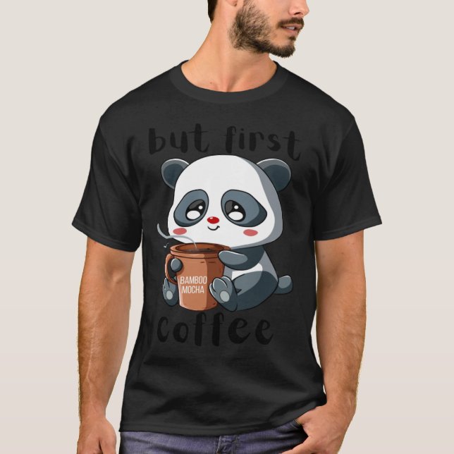 Cute Panda Bear Holding Coffee Cup Mocha Latte Cap T-Shirt (Front)