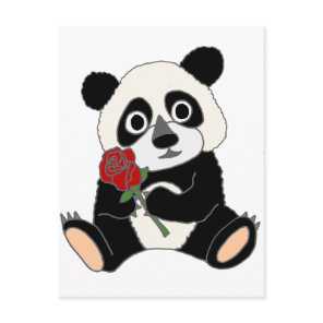 Cute Panda Bear Holding Red Rose Postcard
