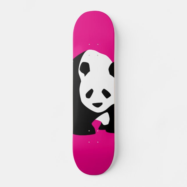 Cute Panda Bear Hot Pink Fuchsia Zoo Wildlife Gift Skateboard Deck (Front)