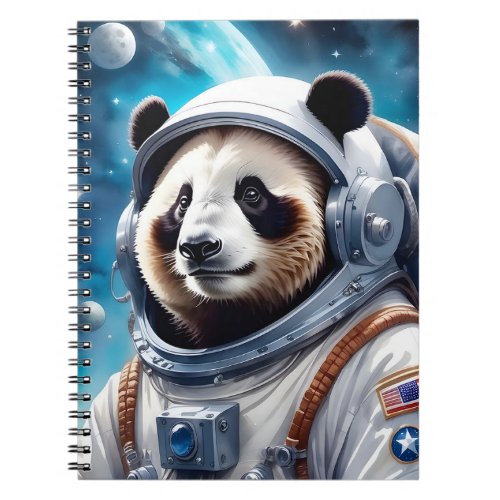 Cute Panda Bear in Astronaut Suit in Outer Space Notebook