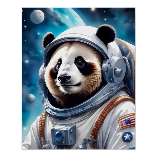 Cute Panda Bear in Astronaut Suit in Outer Space Poster