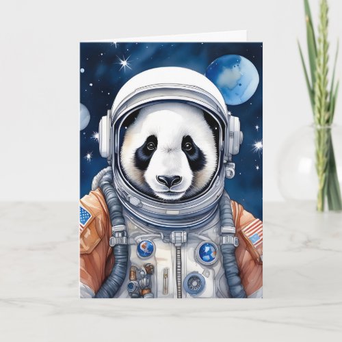 Cute Panda Bear in Astronaut Suit Outer Space Card