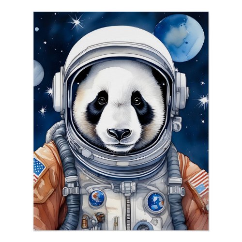 Cute Panda Bear in Astronaut Suit Outer Space Poster