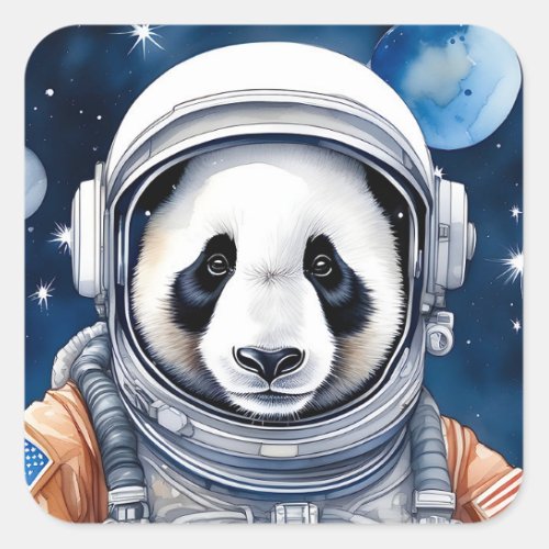 Cute Panda Bear in Astronaut Suit Outer Space Square Sticker