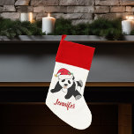 Cute Panda Bear in Santa Hat Custom Kids Christmas Stocking<br><div class="desc">This beautiful Christmas panda bear stocking features a cute panda wearing a red Santa hat. This pretty personalized animal Christmas stocking is decorated your monogram in red. Customize with your own text at the bottom for a classy gift.</div>