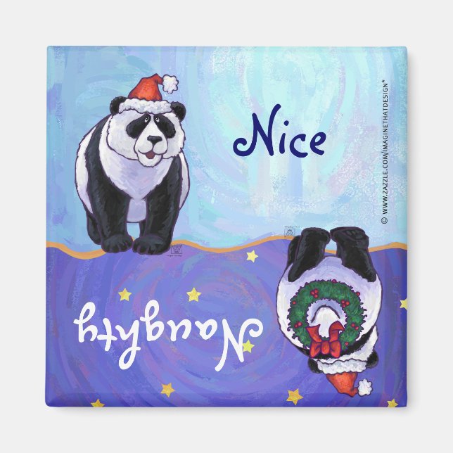 Cute Panda Bear in Santa Hat Naughty / Nice Magnet (Front)