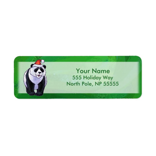 Cute Panda Bear in Santa Hat on Green Label (Front)