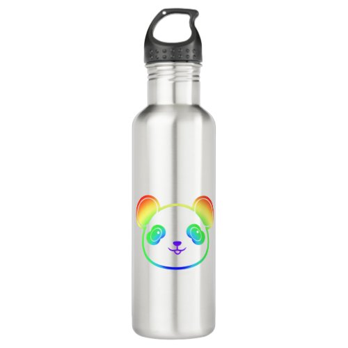 Cute Panda Bear In The Colors Of The Rainbow Stainless Steel Water Bottle