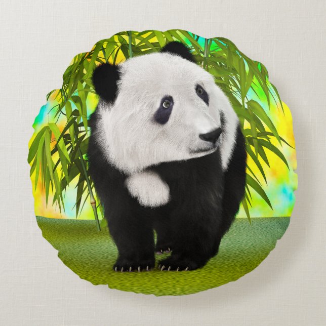Cute Panda Bear Kawaii Animal Lover Perfect Gift Round Pillow (Front)