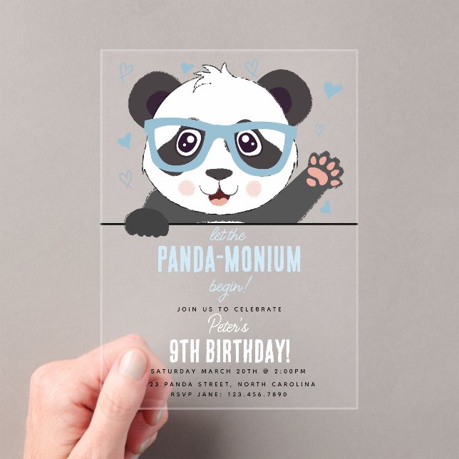 Cute Panda Bear Kawaii Boy Birthday Party Acrylic Invitations (Insitu (Handheld))