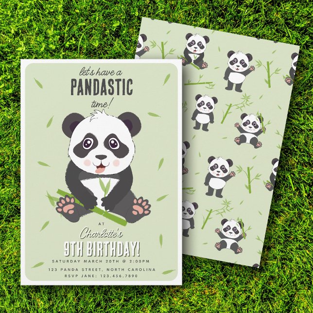 Cute Panda Bear Kawaii Kids Birthday Party Invitation (Cute Panda Bear Kawaii Kids Birthday Party Invitation)