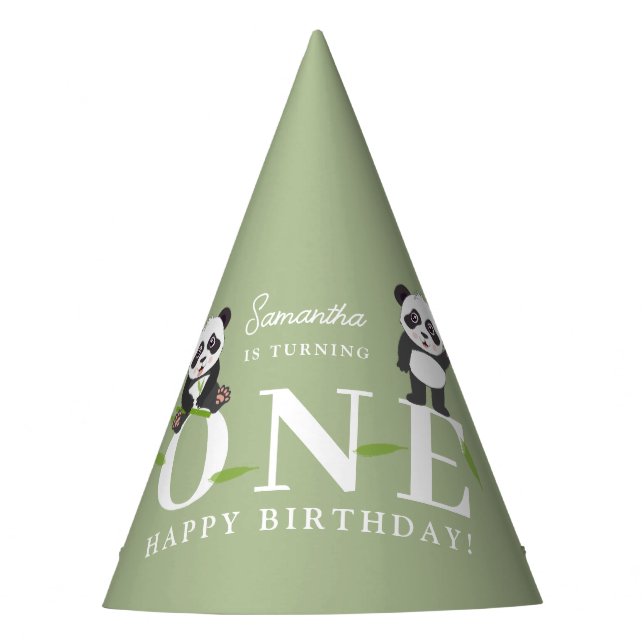 Cute Panda Bear Kawaii Kids First One Birthday Party Hat (Front)