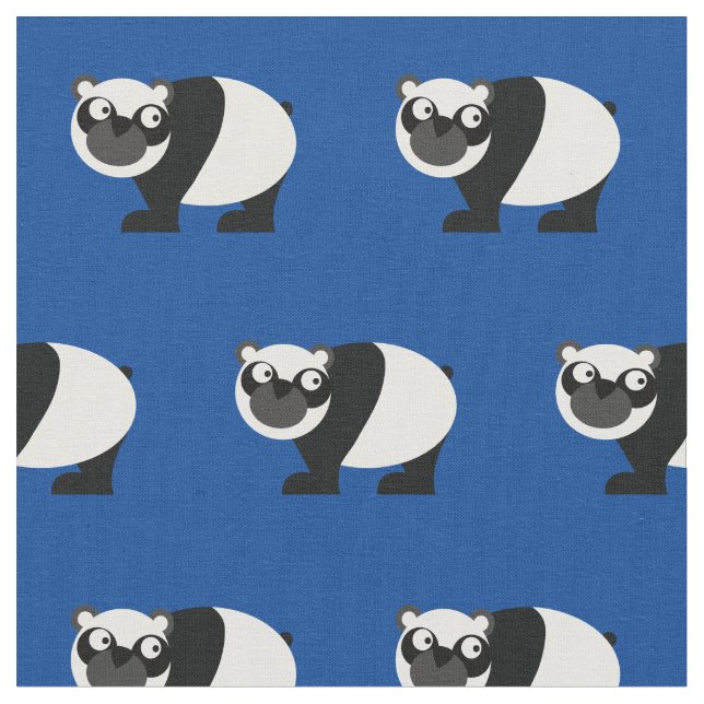 Cute Panda Bear Kid Baby Nursery Blue Fabric (Close Up)