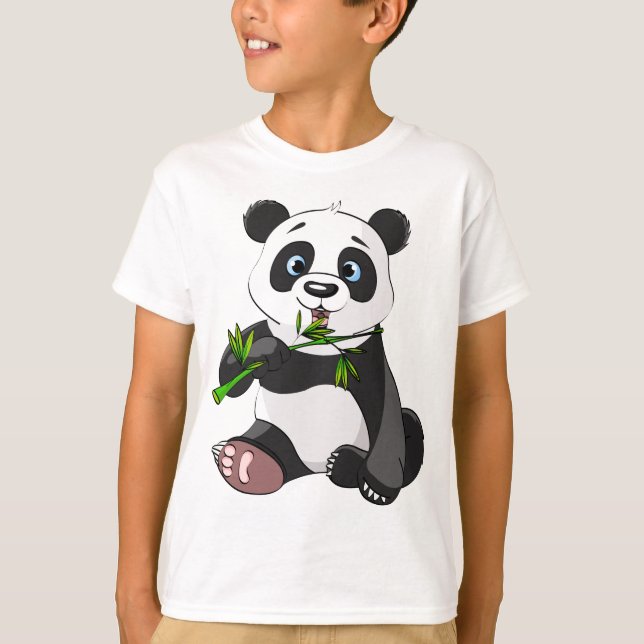 cute,panda bear,kids,animated,happy, eating bamboo T-Shirt (Front)