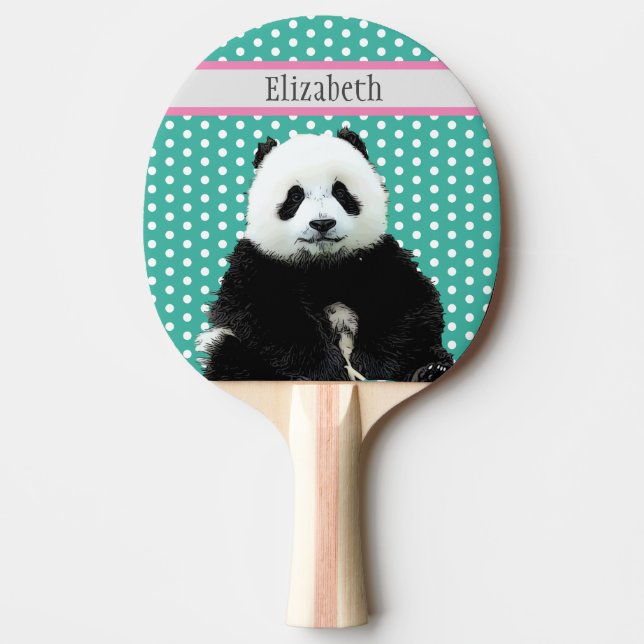 Cute Panda Bear Kids Blue Name Animal Ping Pong Paddle (Front)