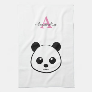 Cute Panda Bear Kitchen Towel · Custom Monogram 