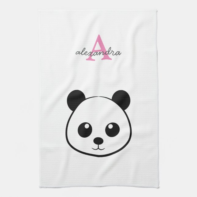 Cute Panda Bear Kitchen Towel · Custom Monogram  (Vertical)