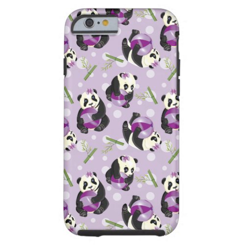 Cute Panda Bear Lavender Polka Dots Pattern Tough iPhone 6 Case