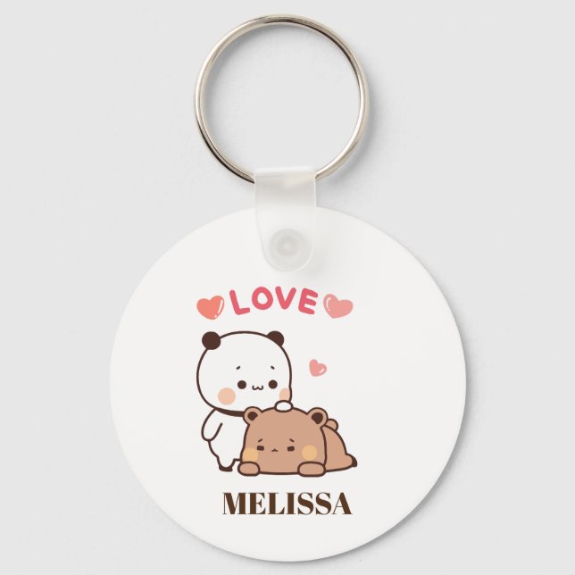 Cute Panda Bear Love Monogram Keychain (Front)