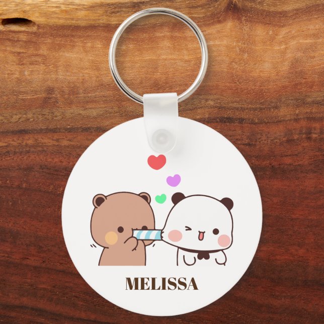 Cute Panda Bear Love Monogram Keychain (Front)