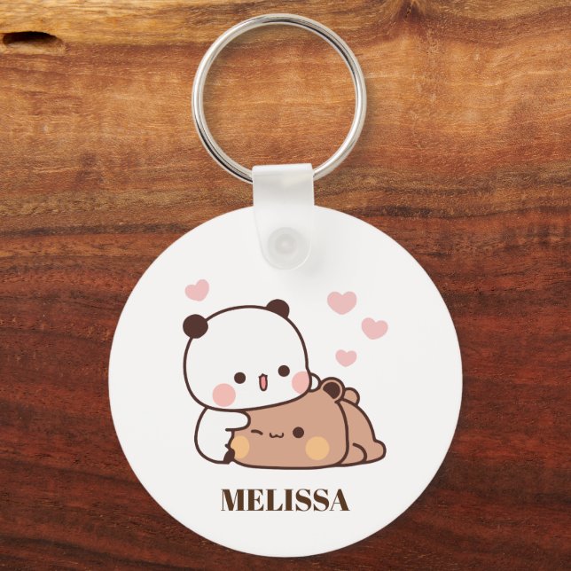 Cute Panda Bear Love Monogram Keychain (Front)