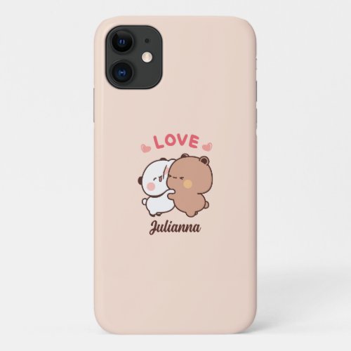 Cute Panda bear love Personalized Girls Name iPhone 11 Case