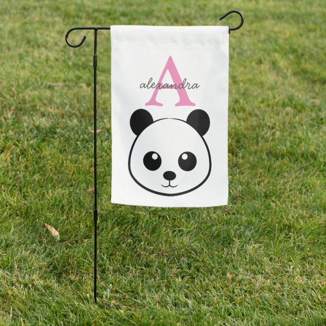 Cute Panda Bear Monogram Garden Flag – Personalize (In SItu)