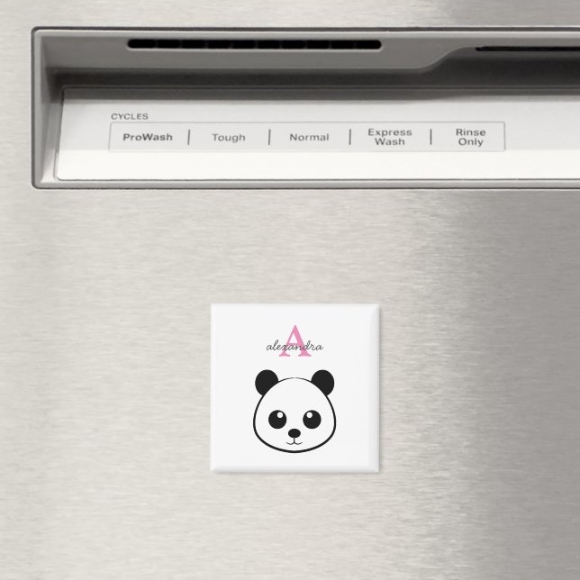 Cute Panda Bear Monogram Magnet – Personalized  (In Situ (Dishwasher))