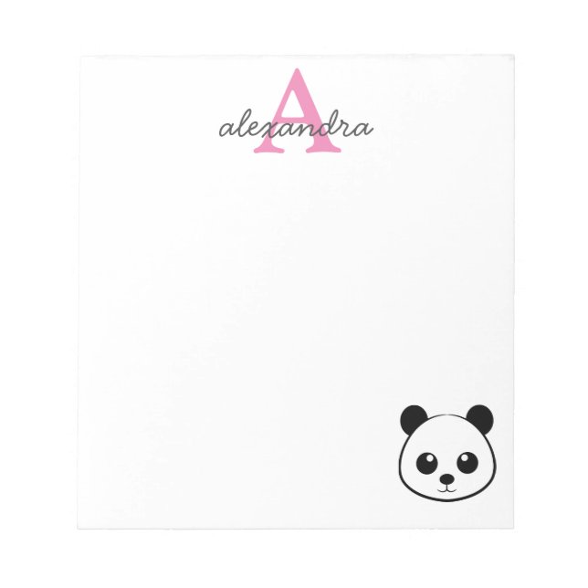 Cute Panda Bear Monogram Notepad – Personalized  (Front)
