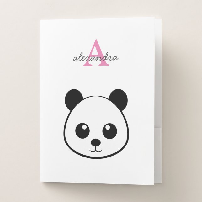 Cute Panda Bear Monogram Pocket Folder – Playful (Front)