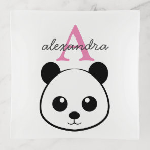 Cute Panda Bear Monogram Trinket Tray Personalized