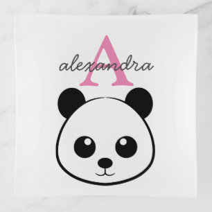Cute Panda Bear Monogram Trinket Tray Personalized