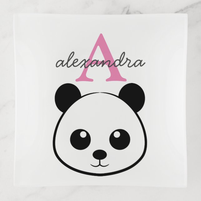 Cute Panda Bear Monogram Trinket Tray Personalized (Front)