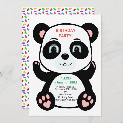 Cute Panda Bear  Multicolored Confetti Invitation