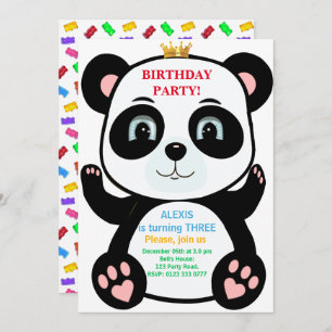 Cute Panda Bear & Multicolored Sweets Invitation