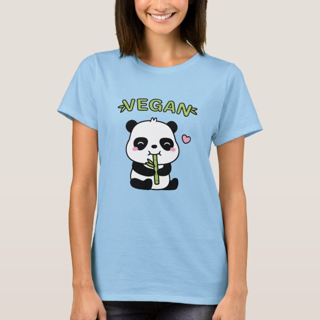 Cute Panda Bear Munching Bamboo Vegan T-Shirt (Front)
