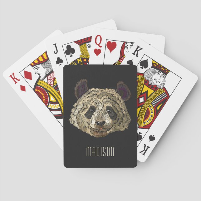Cute Panda Bear Nature Animal Personalized Name Poker Cards (Back)
