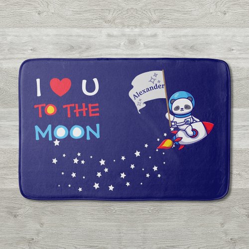 Cute Panda Bear On Rocket Ship Kids Personalized Bath Mat