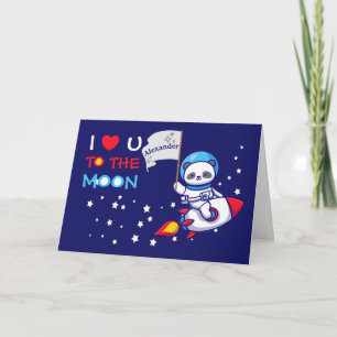 Cute Panda Bear On Rocket Ship Kids Personalized Card