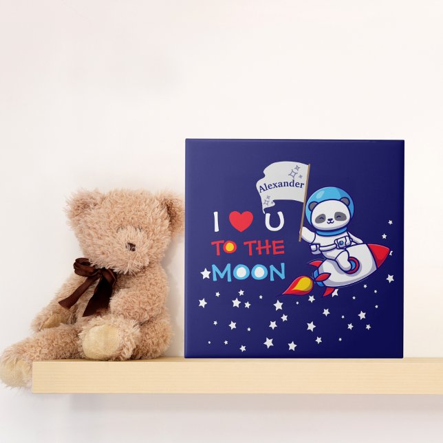 Cute Panda Bear On Rocket Ship Kids Personalized Ceramic Tile (Creator Uploaded)