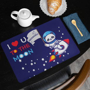 Cute Panda Bear On Rocket Ship Kids Personalized Cloth Placemat