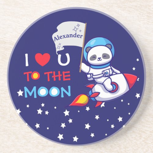 Cute Panda Bear On Rocket Ship Kids Personalized Coaster