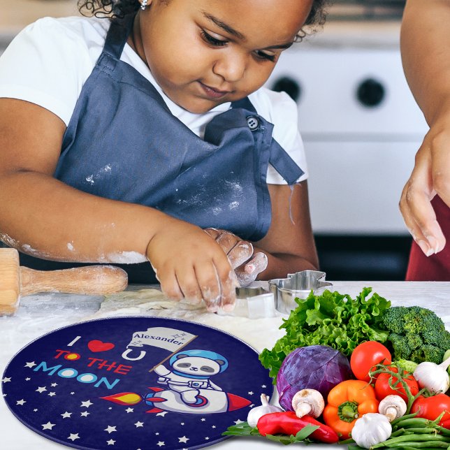 Cute Panda Bear On Rocket Ship Kids Personalized Cutting Board (Creator Uploaded)