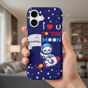 Cute Panda Bear On Rocket Ship Kids Personalized iPhone 17 Case