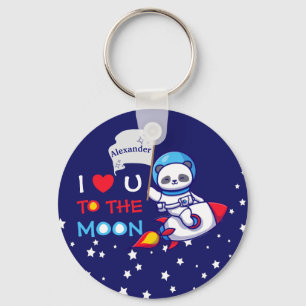 Cute Panda Bear On Rocket Ship Kids Personalized Keychain