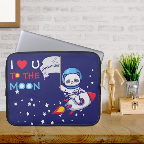 Cute Panda Bear On Rocket Ship Kids Personalized Laptop Sleeve